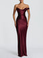 One Shoulder Cowl Neck Boned Corset Ruched Satin Mermaid Maxi  Dress