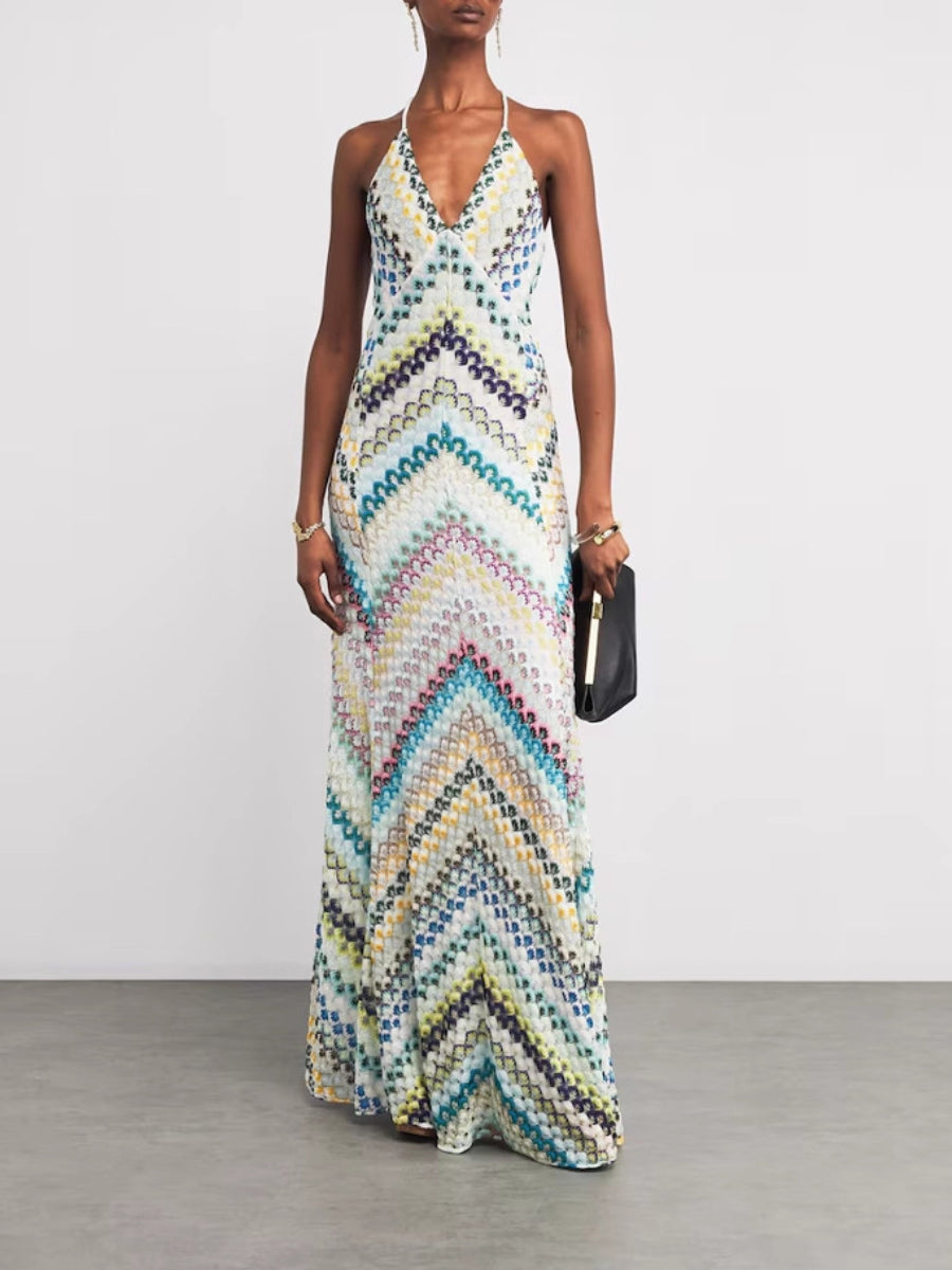 Chevron Crochet Spaghetti Strap V-Neck Maxi Slip Dress Secondary image
