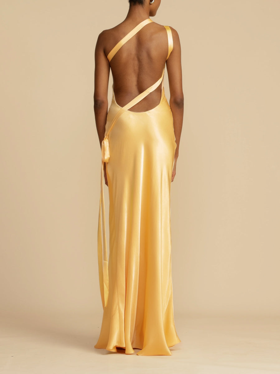 Women Glossy Silk Square Neck Single Spaghetti Strap Draped Flowy Mermaid Wedding Guest Formal Dress