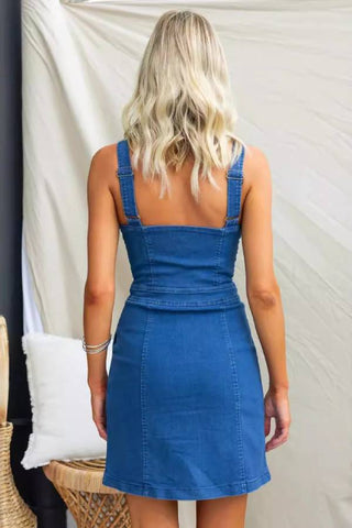 Solid Denim Zipper Mini Dress