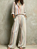 Pastel Vertical Stripe Boho Two Piece Matching Suit