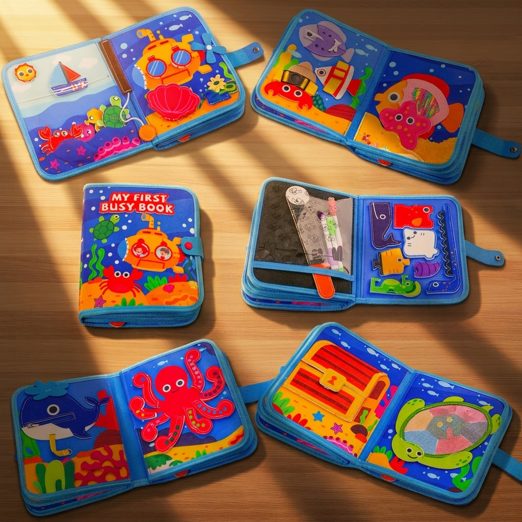 Ocean Adventure Quiet Book — Magic ABCD Torch & Magnetic Fishing