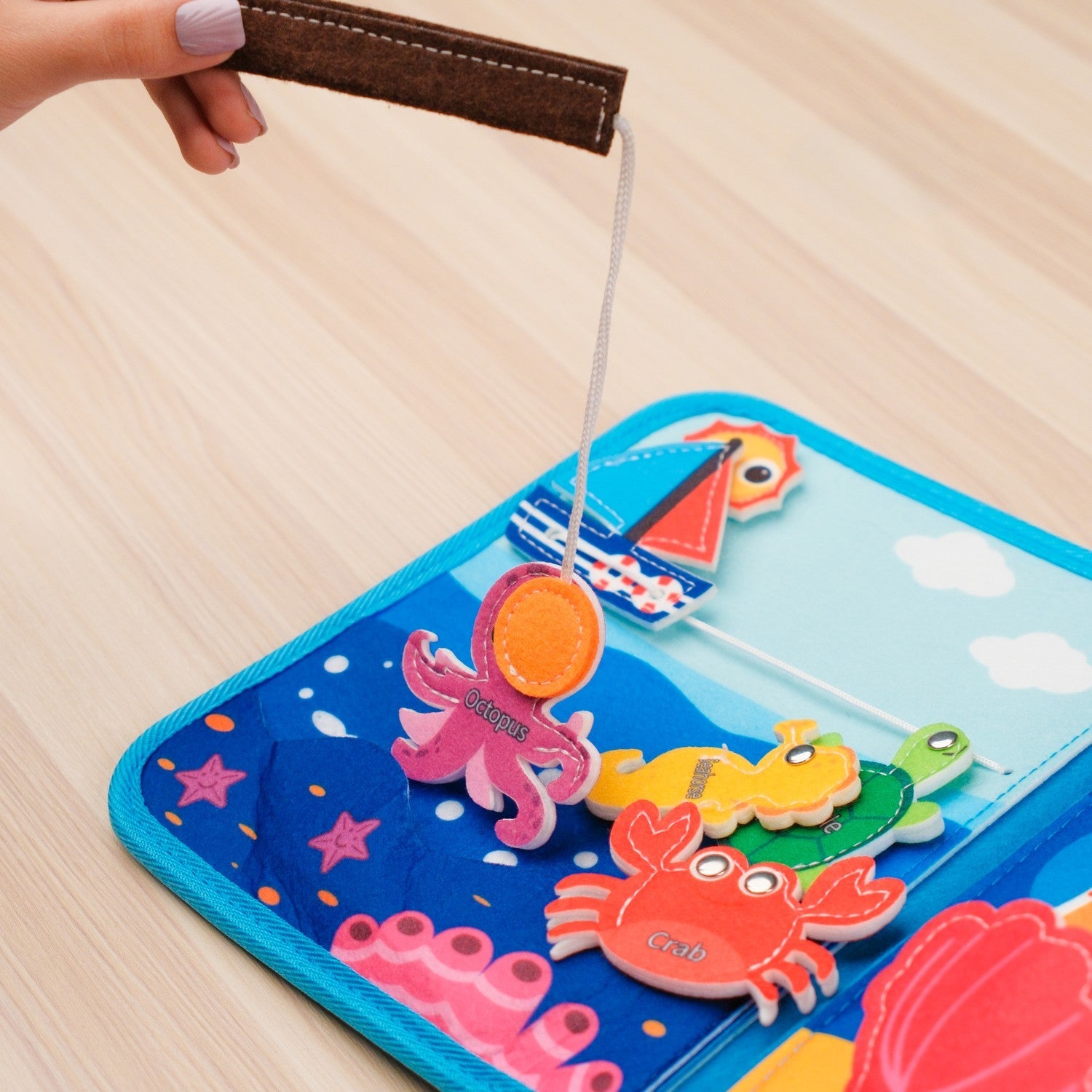 Ocean Adventure Quiet Book — Magic ABCD Torch & Magnetic Fishing