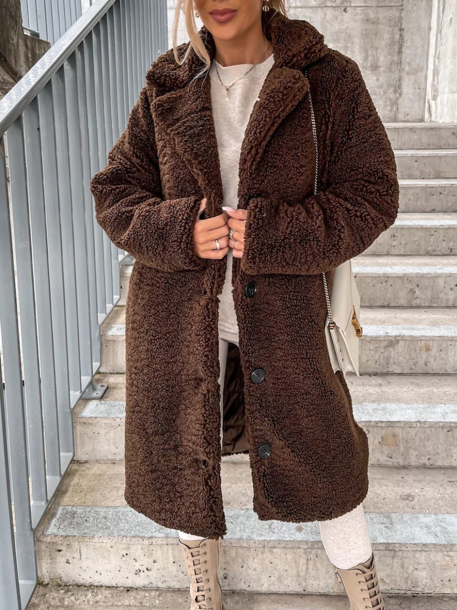 Collar women's plush top long coat