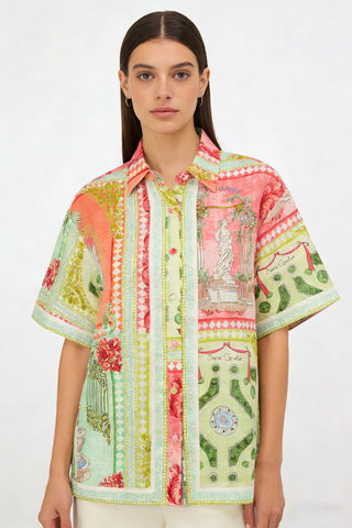 Women's Boho Patchwork Print 2-Piece Co-Ord Set - Short Sleeve Shirt & Wide Leg Pants for Summer Beach Vacation