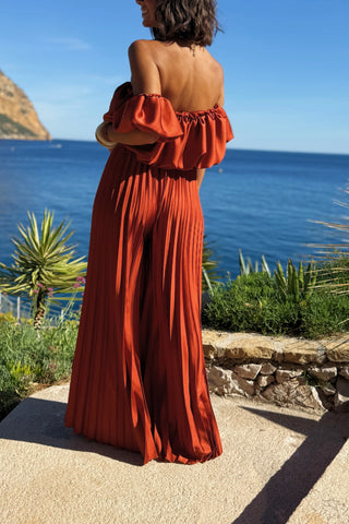 Solid color temperament tube top pleated trousers suit