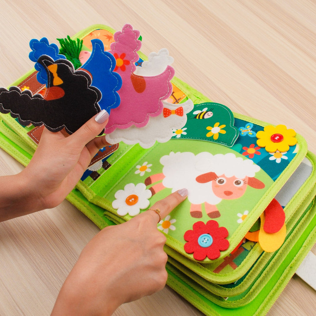 Farm Activity Quiet Book — Counting Bars, Hatching Eggs & Finger-Puppet Barn