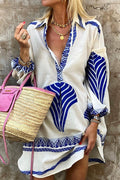 Blue collared short mini dress with relaxed fit for vacation and beach days