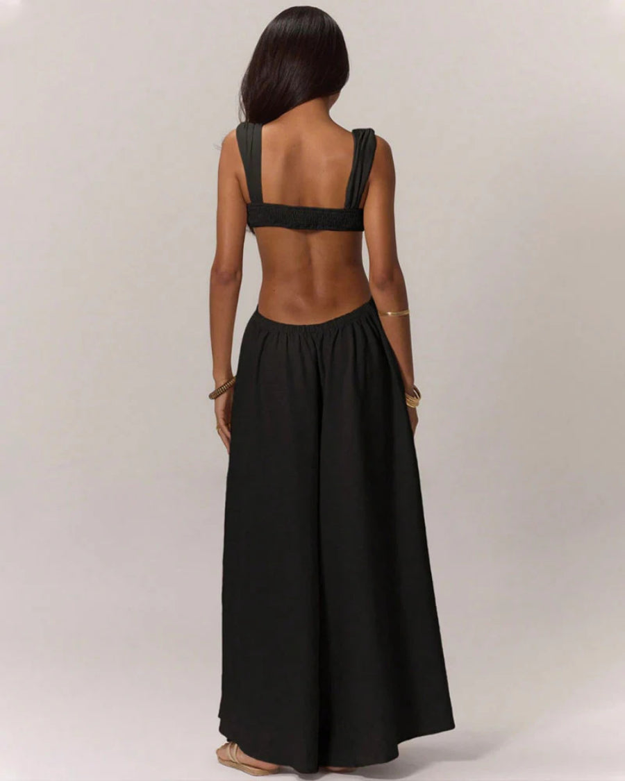 Solid Color Halter Cutout A-Line Maxi Gown Summer Resort Photoshoot Dress