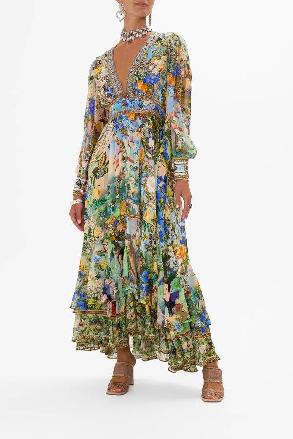 Snow White Print Chiffon Maxi Dress