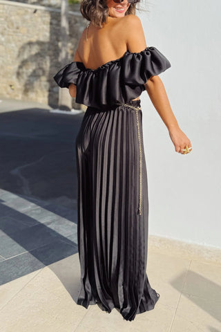 Solid color temperament tube top pleated trousers suit