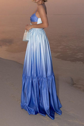 Ocean Ombre Sling Backless Maxi Dress