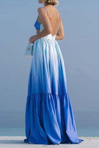 Ocean Ombre Sling Backless Maxi Dress