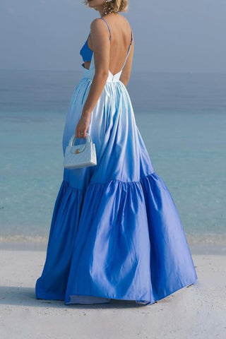 Ocean Ombre Sling Backless Maxi Dress