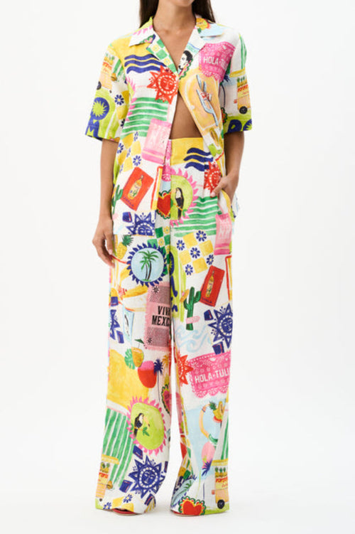Multicolor Linen-Blend Camp Shirt & Pants Set