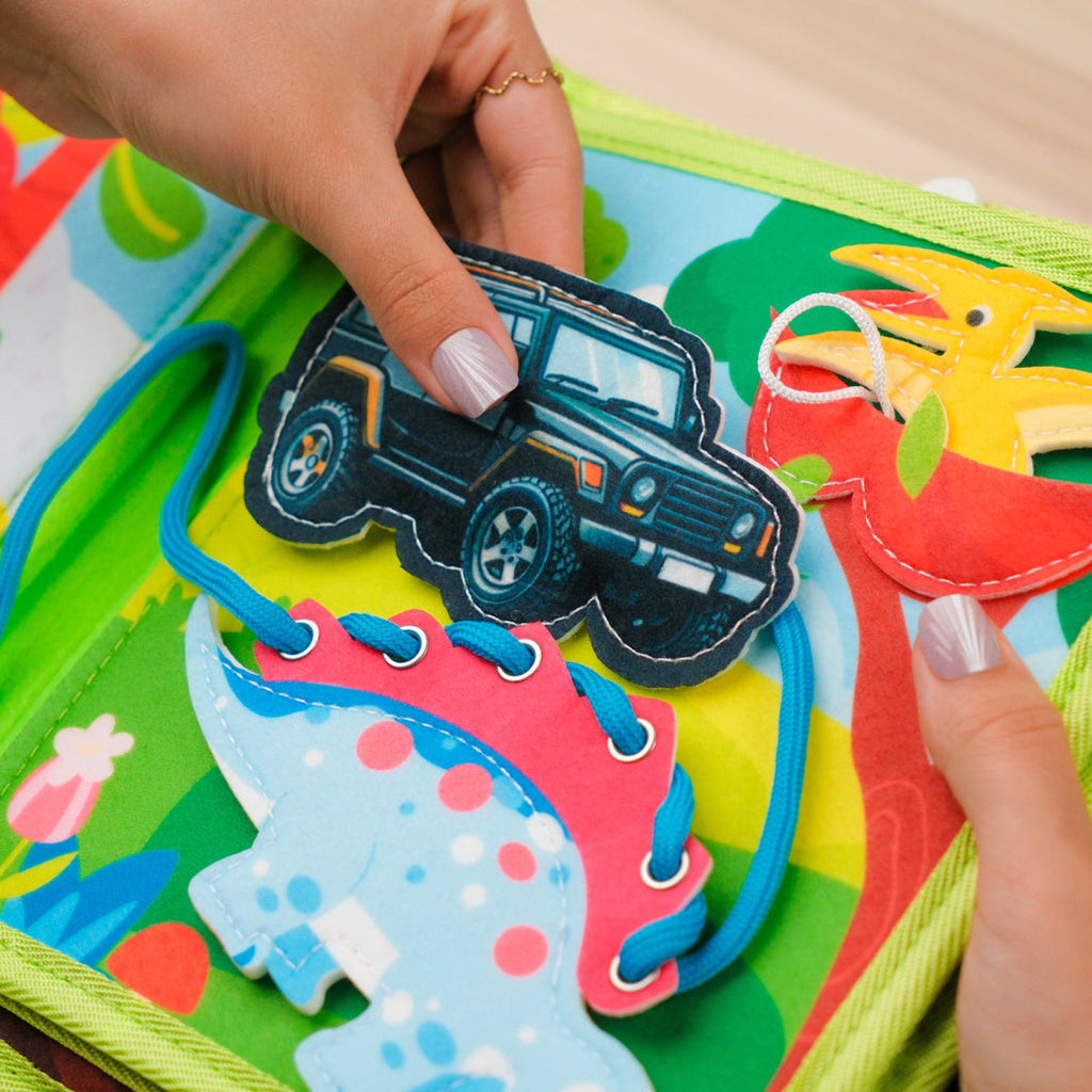 Dinosaur Adventure Quiet Book — Erupting Volcano, Hatching Eggs & Build-a-Dino Skeleton