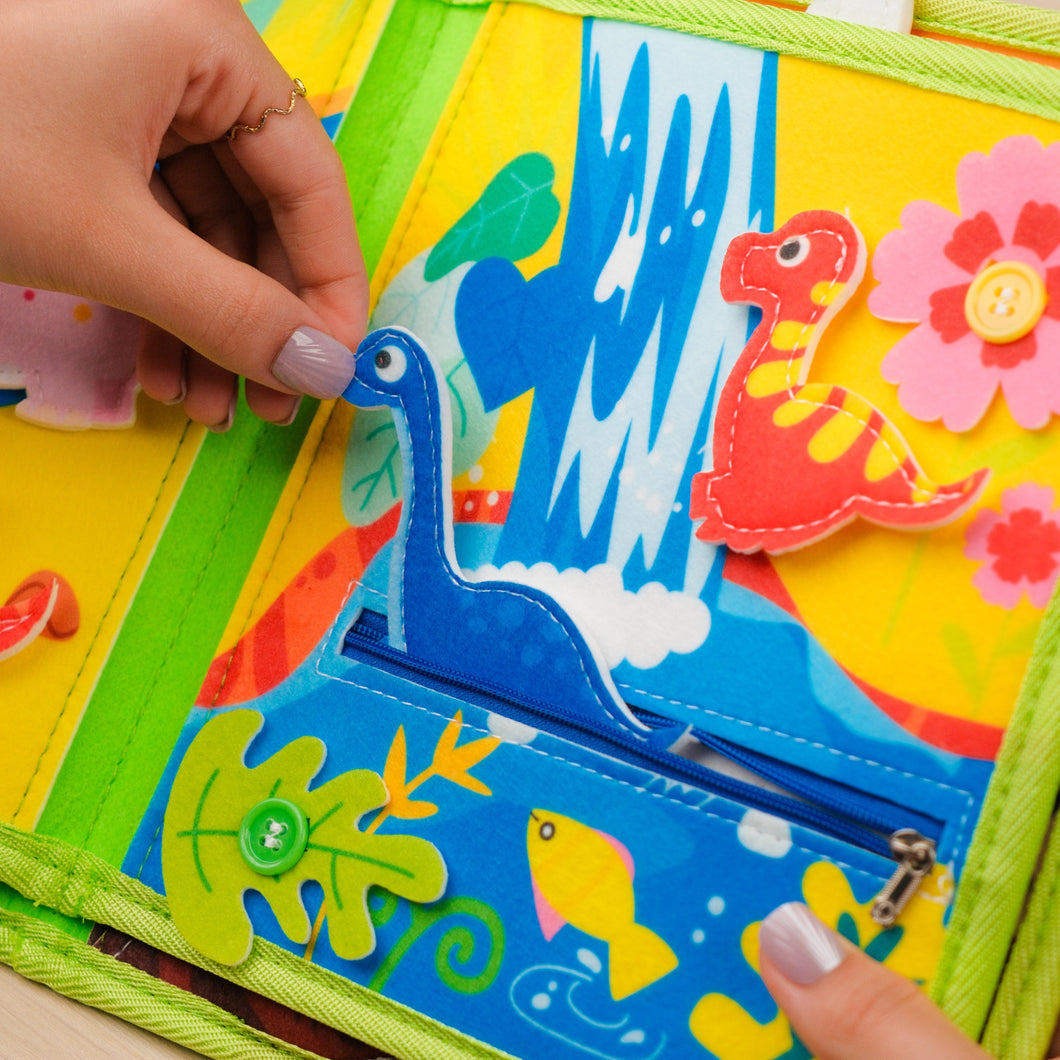 Dinosaur Adventure Quiet Book — Erupting Volcano, Hatching Eggs & Build-a-Dino Skeleton