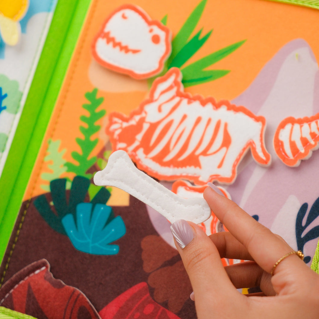 Dinosaur Adventure Quiet Book — Erupting Volcano, Hatching Eggs & Build-a-Dino Skeleton