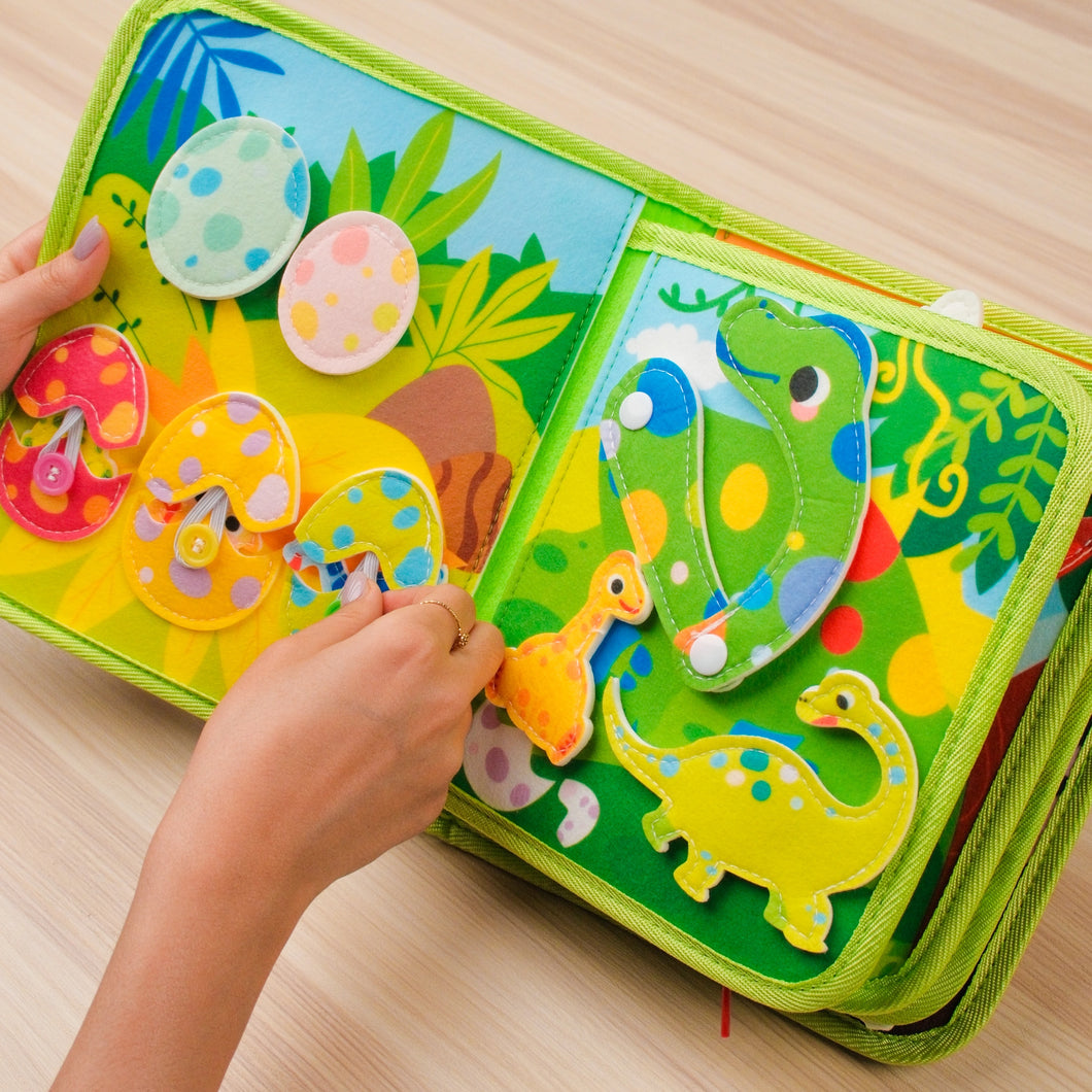 Dinosaur Adventure Quiet Book — Erupting Volcano, Hatching Eggs & Build-a-Dino Skeleton