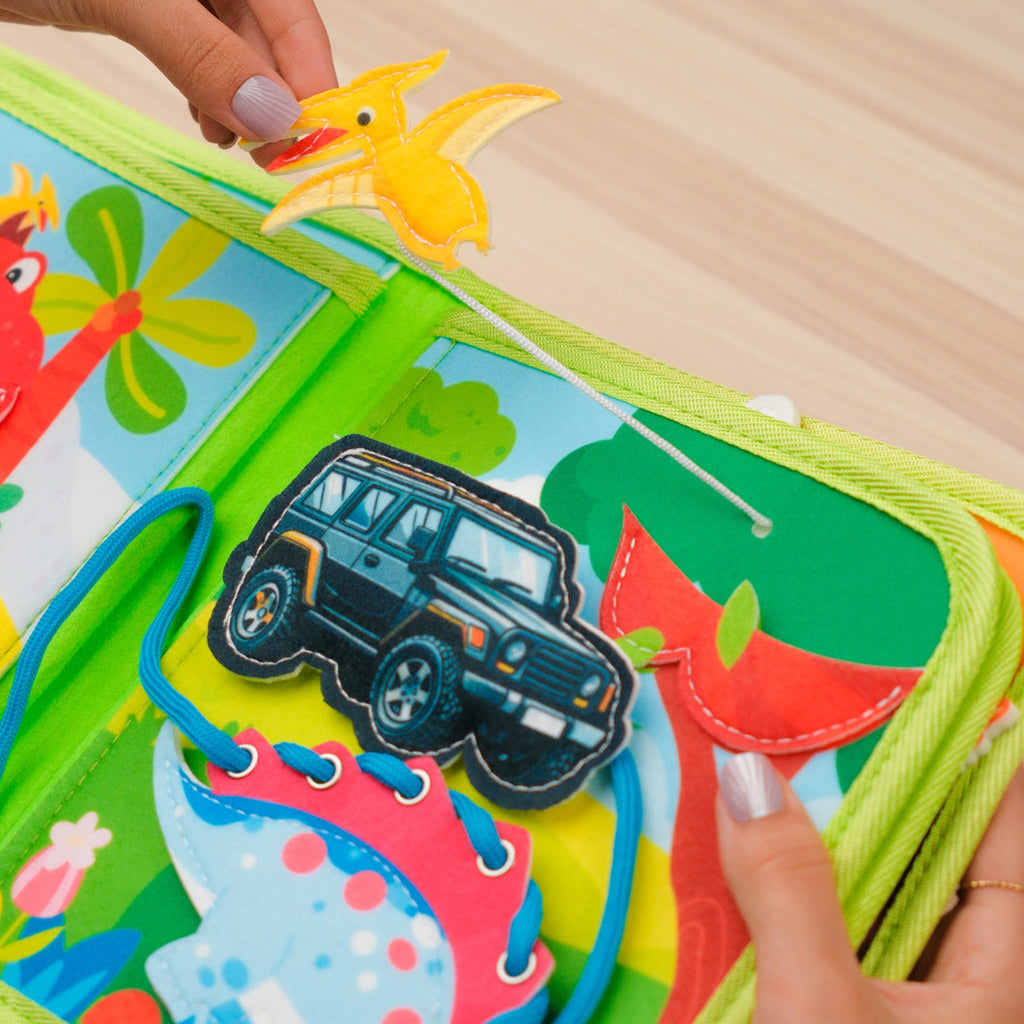 Dinosaur Adventure Quiet Book — Erupting Volcano, Hatching Eggs & Build-a-Dino Skeleton