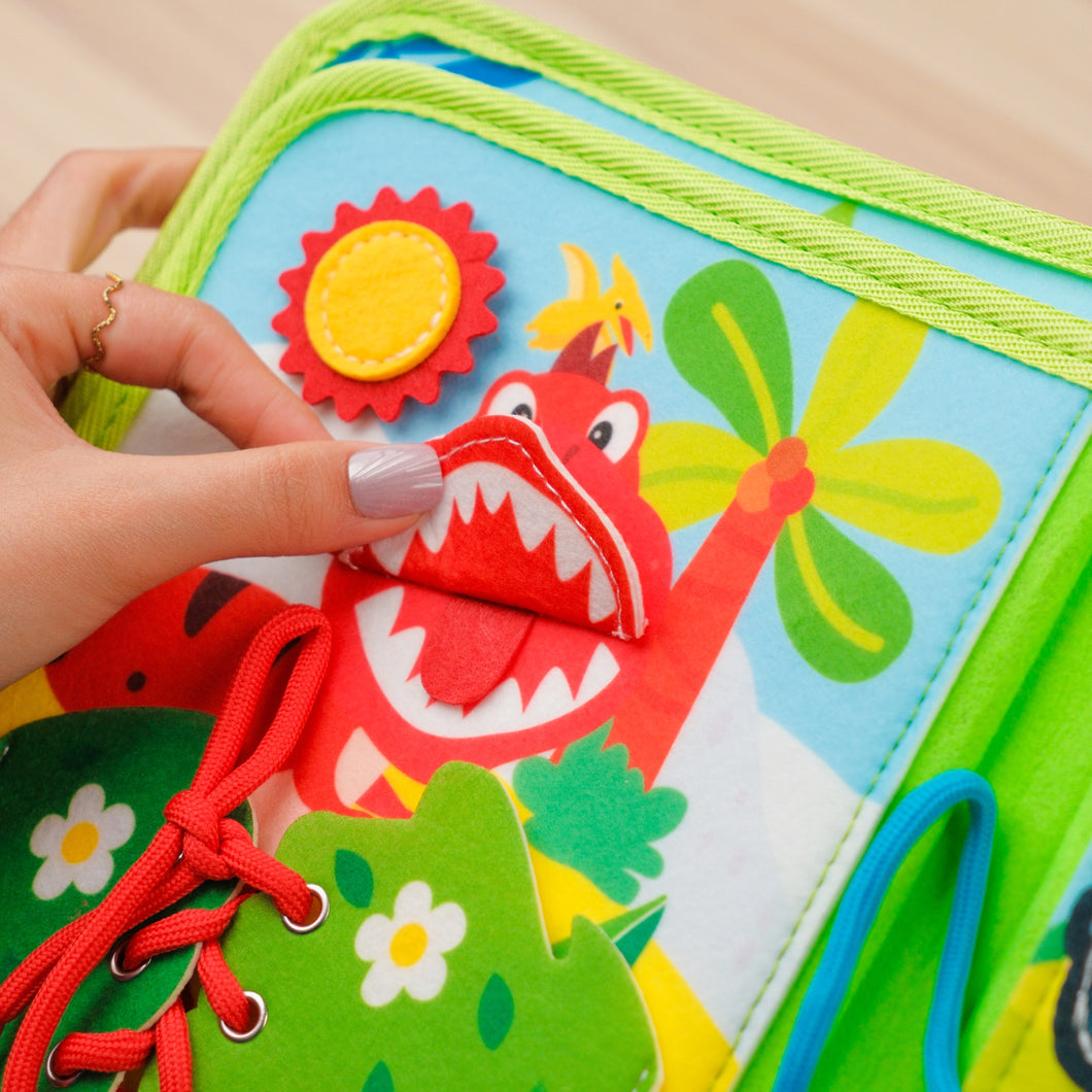 Dinosaur Adventure Quiet Book — Erupting Volcano, Hatching Eggs & Build-a-Dino Skeleton