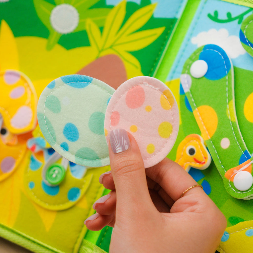Dinosaur Adventure Quiet Book — Erupting Volcano, Hatching Eggs & Build-a-Dino Skeleton