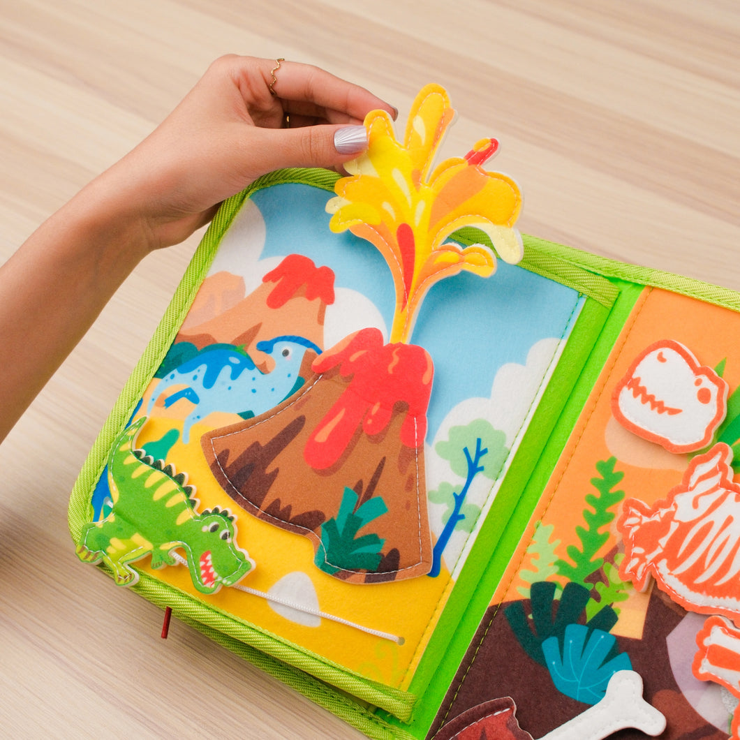 Dinosaur Adventure Quiet Book — Erupting Volcano, Hatching Eggs & Build-a-Dino Skeleton