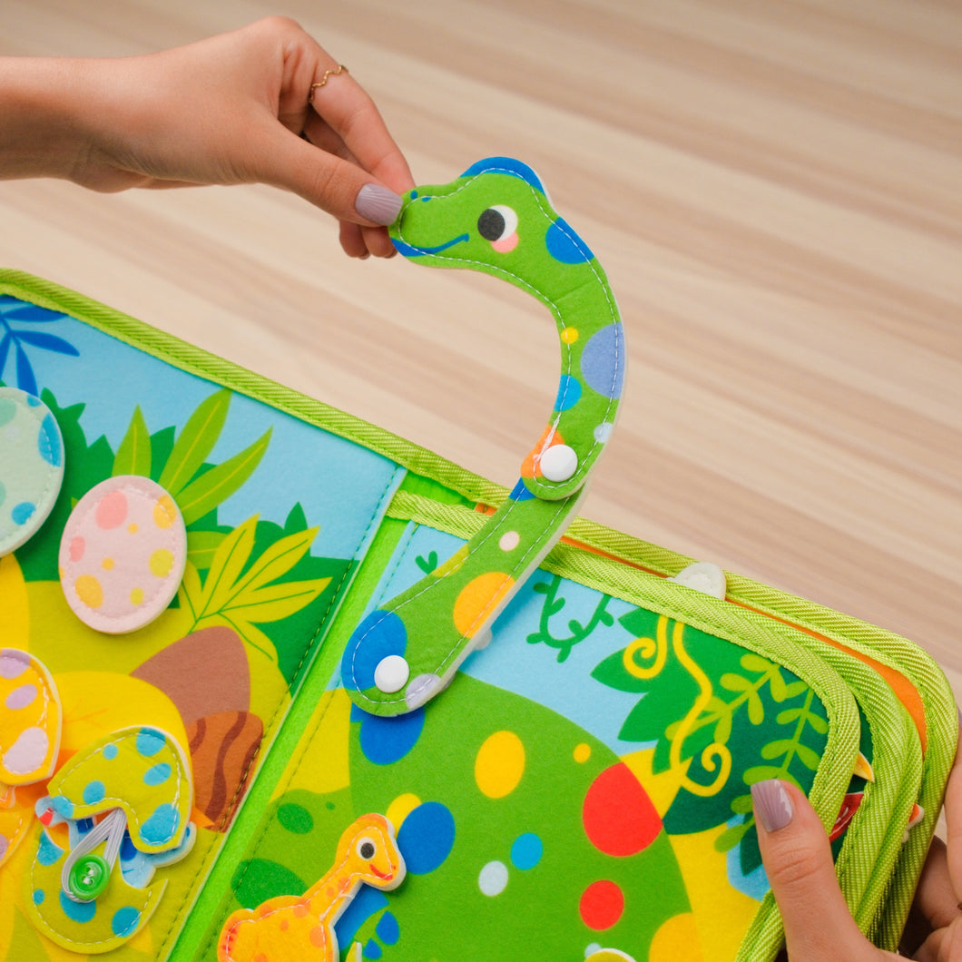Dinosaur Adventure Quiet Book — Erupting Volcano, Hatching Eggs & Build-a-Dino Skeleton