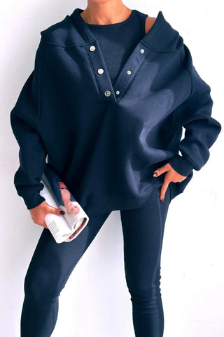 Sports casual hooded sweatshirt thickened threaded slim vest pants three-piece set