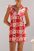 Red V-neck slim-fit mini dress at thigh length for vacation and date night