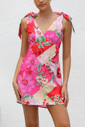 Red V-Neck Mini Vacation Dress