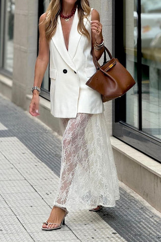Lapel Loose Suit Vest and Skirt Set