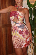 Red Halter-Neck Mini Vacation Dress