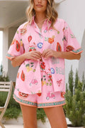 Linen-blend collared shirt and elastic-waist shorts vacation two-piece set