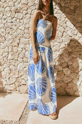 Blue linen-blend square-neck maxi dress with a relaxed, ankle-length fit