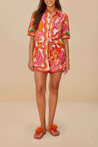Exquisite Abstract Hibiscus Tropical Floral Print Two-piece Set
