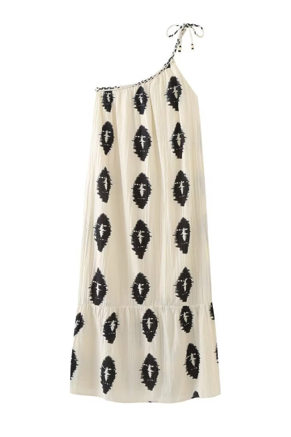 Off-shoulder tie bohemian print midi dress Main image