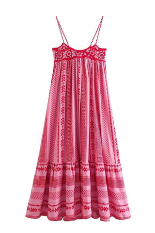Crochet printed slip maxi dress