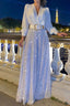 V-neck long-sleeved shirt and waist-hugging sequined French wide-leg pants set