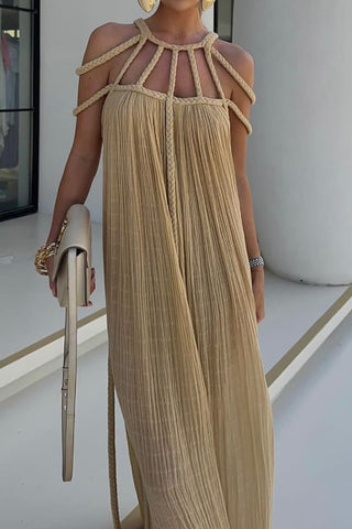 Modern and Sophisticated Linen Blend Draped Braids Cover Up Maxi Dress