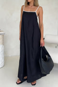 Apricot Contrast Linen-Blend Cami Maxi Dress