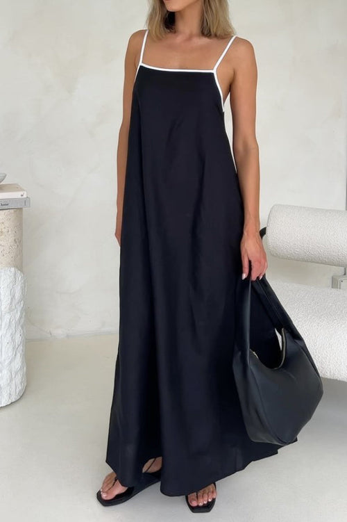 Apricot Contrast Linen-Blend Cami Maxi Dress