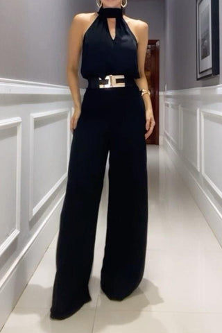 Hollow sleeveless top and wide-leg pants set