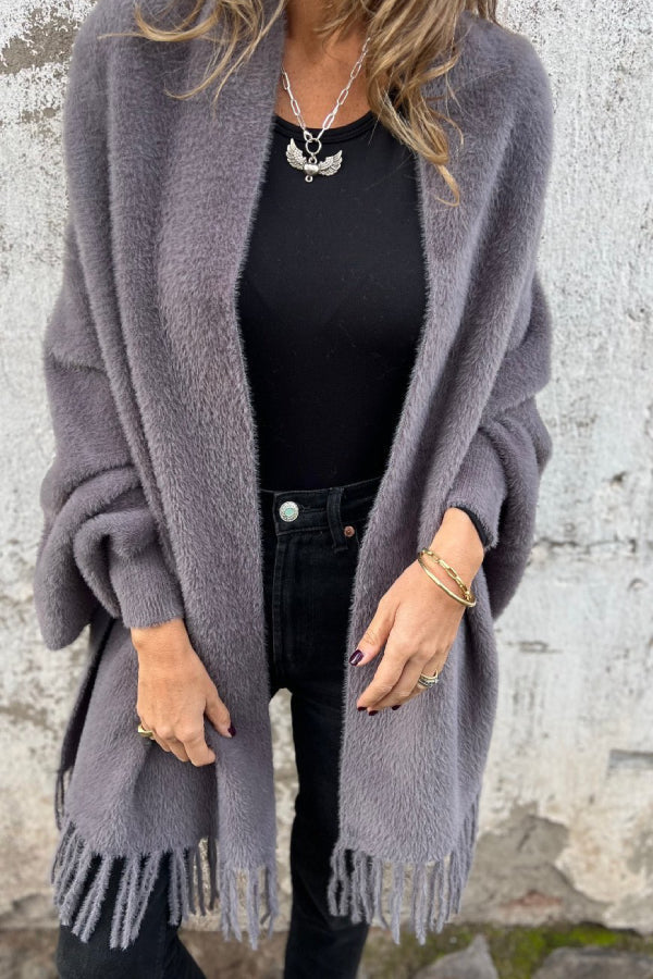 Knitted Plush Fringed Cape Coat Secondary image