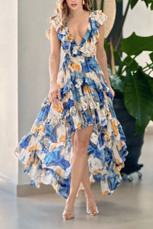 Floral Print Sexy V-neck Backless Resort Maxi Dress Main image