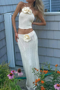 Crochet Halter Top & Maxi Skirt Cover-Up Set