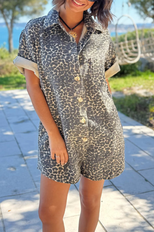 Printed holiday style lapel Rompers