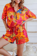 Multicolor linen-blend short-sleeve shirt and matching shorts set for vacation