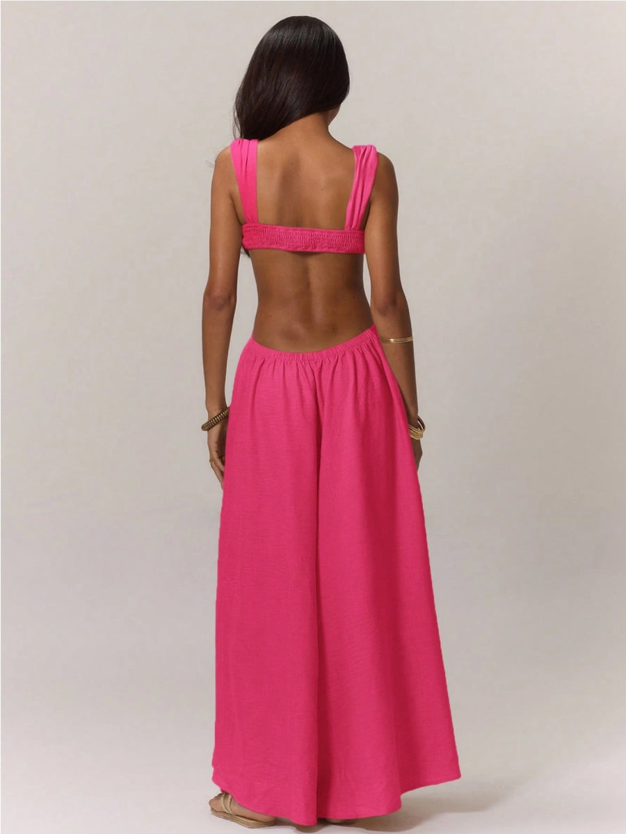 Solid Color Halter Cutout A-Line Maxi Gown Summer Resort Photoshoot Dress
