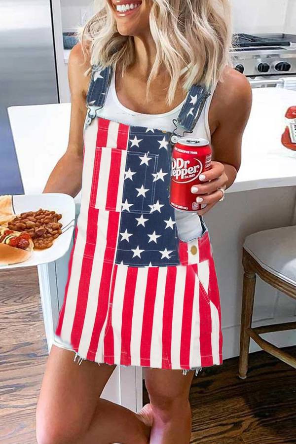 Independence Day Flag Print Pocket Strap Mini Dress Hauptbild